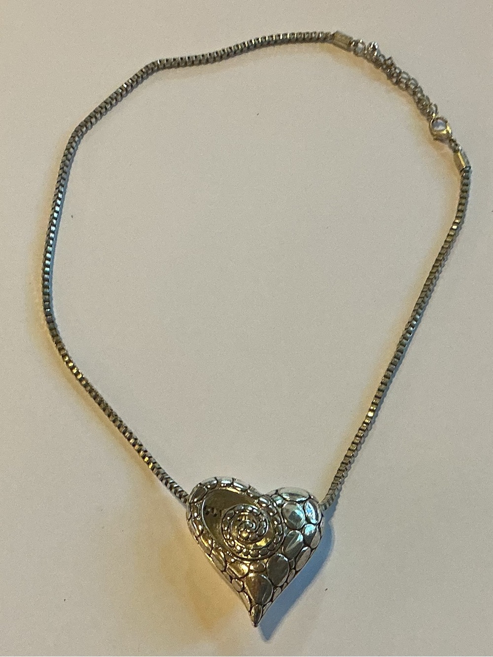 Vintage Reversible Pebble Spiral Heart Necklace, possibly Brighton brand
